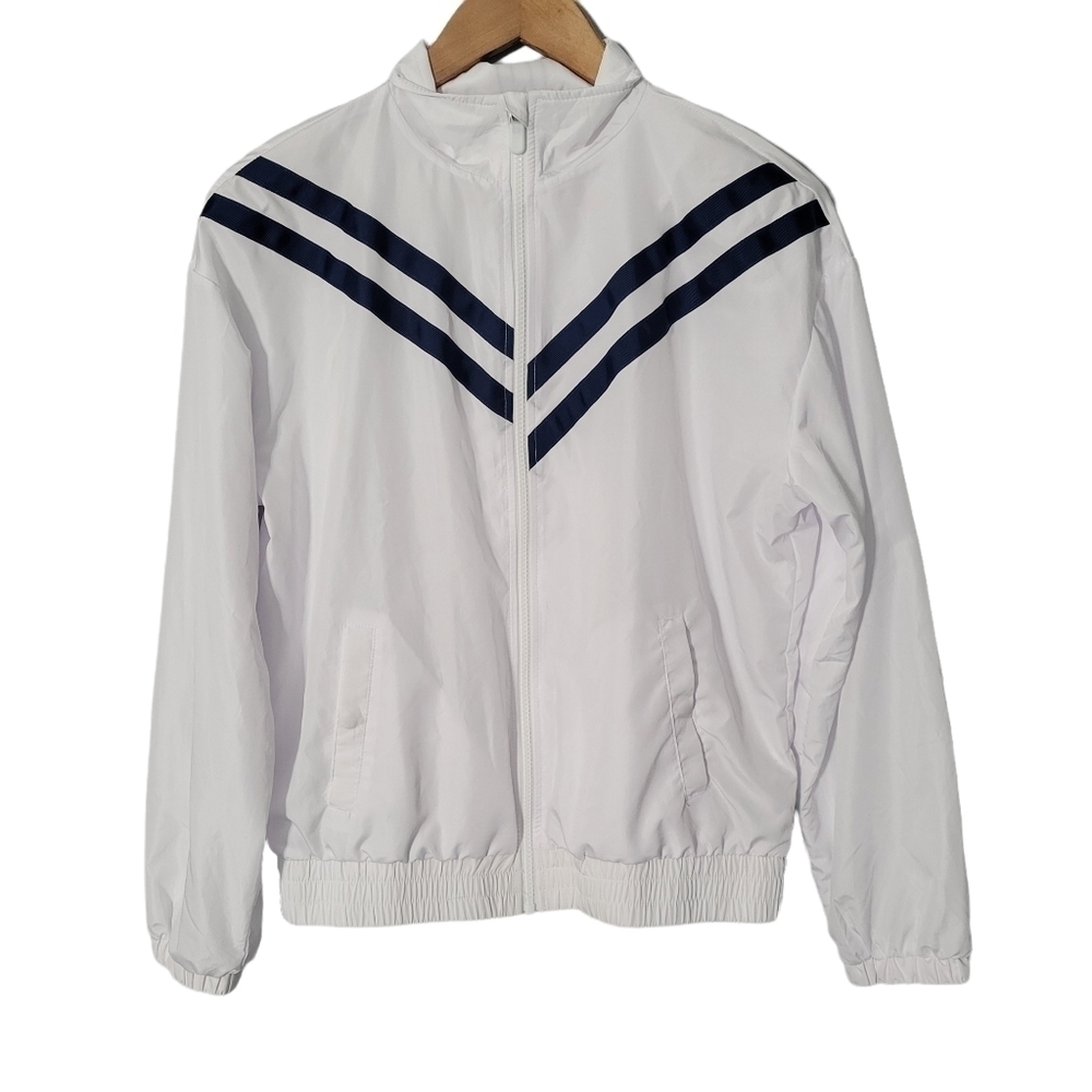 Zyia White and Blue Stripe Windbreaker Jacket - Picture 2 of 12